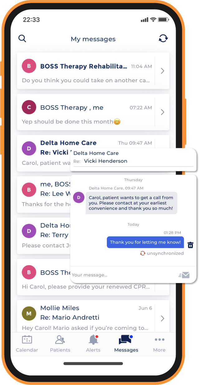 Screenshot of therapyBOSS 2 messages