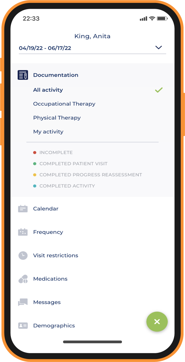 Screenshot of therapyBOSS 2 patient menu