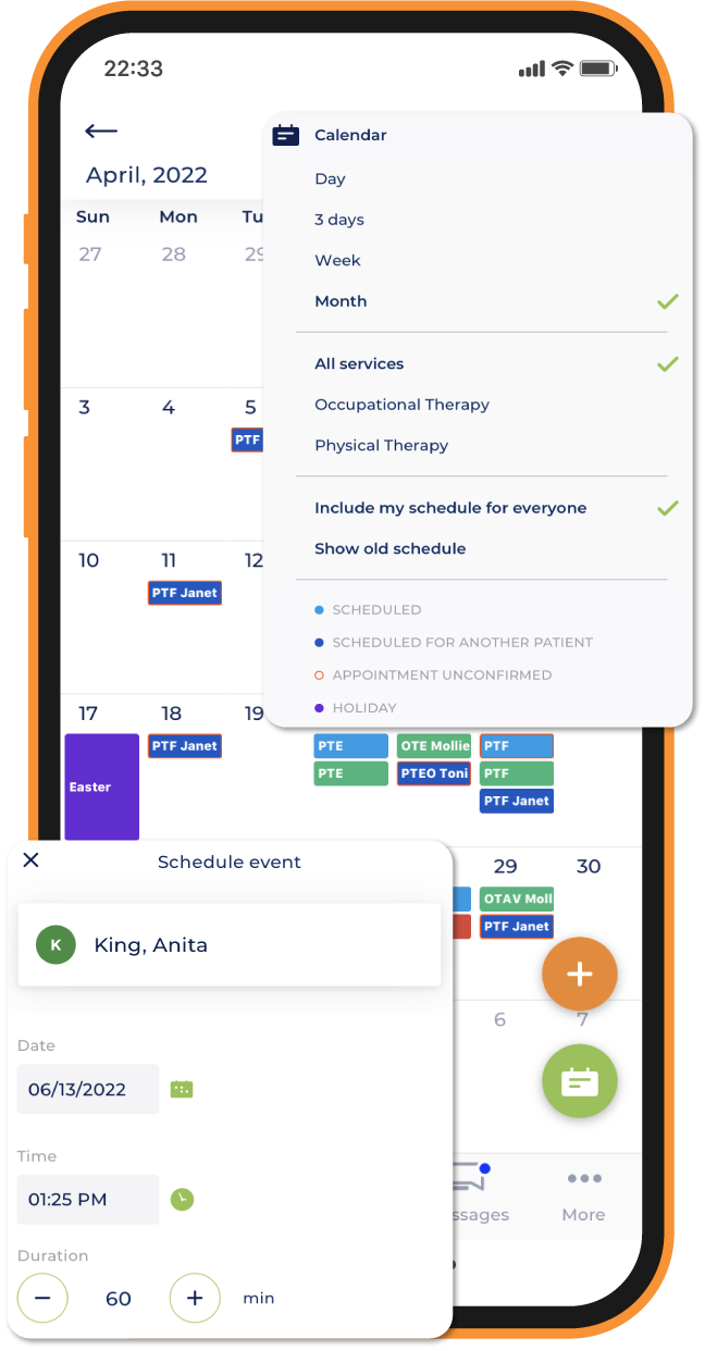 Screenshot of therapyBOSS 2 scheduling