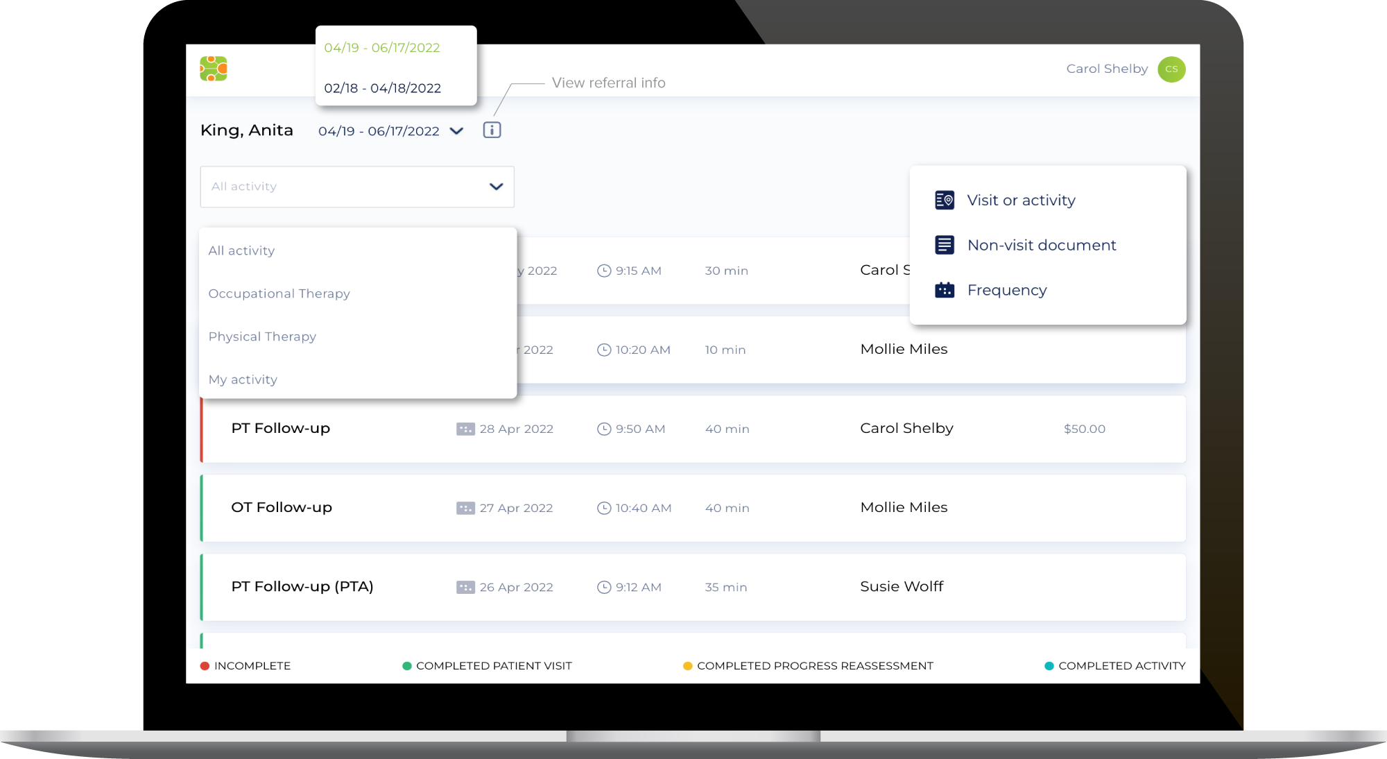 Screenshot of therapyBOSS web app documentation