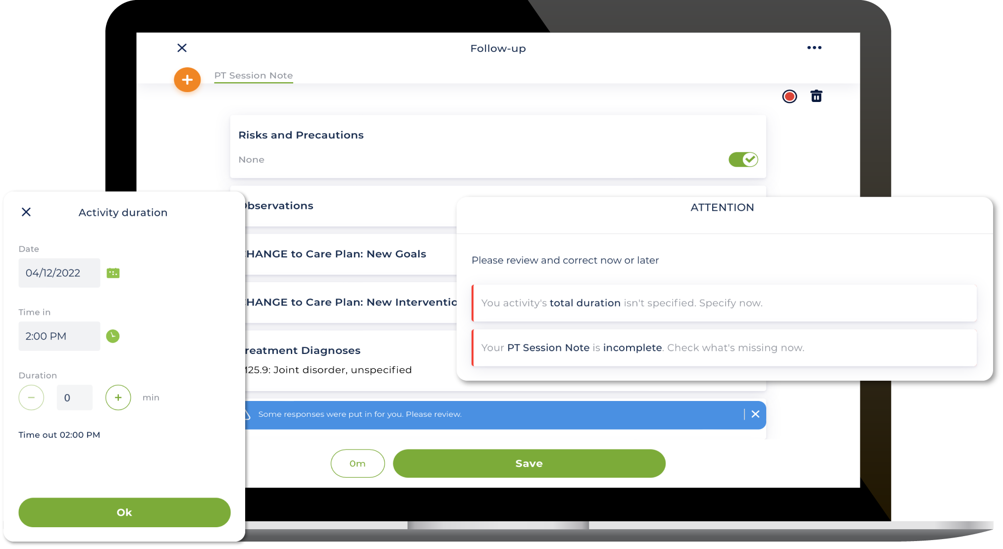 Screenshot of therapyBOSS web app charting